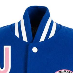 Veste universitaire Jack & Jill avec lettres et écusson d'organisation, bleu roi et blanc, vêtements d'événement de qualité supérieure, approvisionnement en gros - Product Image 2