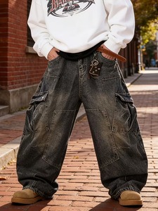 Jeans en denim pour homme, coupe classique, logo personnalisé OEM, pantalon droit classique - Product Image 3