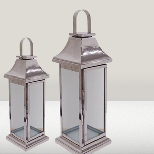 New Trending 2026 Home Decor Metal & Glass Candle <b>Lantern</b> With Shiny <b>Silver</b> Finished Candle Holder For Wedding Customized - Product Image 1