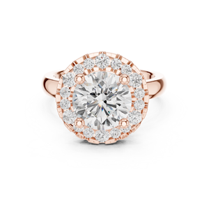 Elegante Anillo de Moissanita con Corte Redondo Chapado en Oro Rosa, Anillo de Promesa con Halo Redondo y Banda Solitaria para Mujeres Modernas - Product Image 1