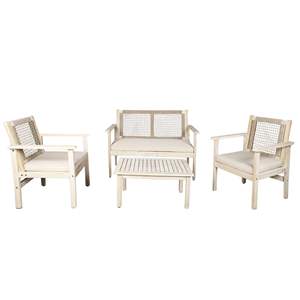 Conjunto de Muebles de Patio de 4 Piezas en Madera de Acacia con Cojines, Diseño Tejido con Cuerda, Muebles de Exterior Naturales - Product Image 3