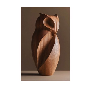 Statue contemporaine avant-gardiste en forme de hibou, en résine à grain de bois imitation lisse, pièce d'art animalier, élégant accessoire de table de style mid-century - Product Image 1