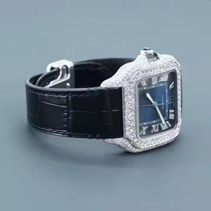 Luxury <b>Blue</b> Dial Iced Moissanite Diamond <b>Watch</b> 21mm Square Case Quartz ETA Movement Business Hip Hop Stainless Steel Fashion - Product Image 4