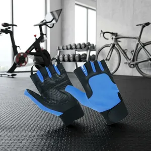 Gants de cyclisme bleu-noir à demi-doigts, en matériau PU respirant, avec design de préhension confortable pour les sports d'été - Product Image 6