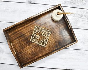 Rectangular wooden <b>tray</b> with handles carved design glossy finish serving platter <b>breakfast</b> <b>tray</b> decorative handmade wooden - Product Image 3