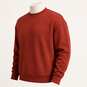 Customize Brick <b>Red</b> <b>Mens</b> Relaxed Boxy Compact Rib Crewneck Pullover <b>Sweatshirt</b> Peached French Terry MCRW-0019 - Product Image 4
