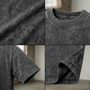 Camiseta de Algodón Tejido de 350 g/m² Personalizada, Color Negro Deslavado, Estilo Vintage, Corte Holgado, Ropa Urbana para Hombre, Secado Rápido - Product Image 6