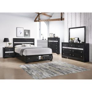 1pc Shimmering Silver Accent <b>Black</b> Queen Platform <b>Bed</b> with <b>Storage</b> Drawers Solid Wood Modern Metal Design - Product Image 5