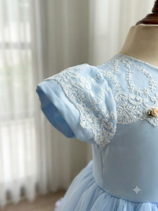 Robe de princesse élégante pour filles, manches bouffantes, dentelle, tulle, coupe trapèze, longueur genou, robe de fête, robe Koko San - Product Image 4