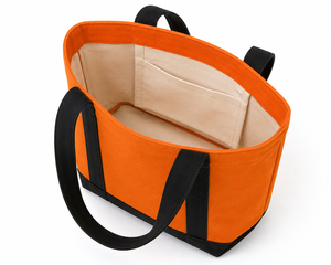 Orange Canvas Insulated Tote <b>Bag</b> with Black Handles and Base for Cool Storage - Product Image 5
