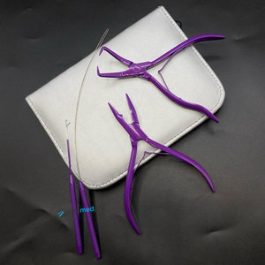 Kit d'outils de pose et de retrait d'extensions capillaires en micro-perles en acier inoxydable avec logo personnalisé, pinces à micro-liens - Product Image 1