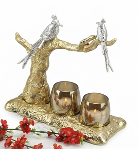Cuenco de servidor de Azucarera de raíz de árbol de aluminio de lujo Premium chapado en oro con pájaros decorativos niquelados en servidor de estilista de Rama - Product Image 4