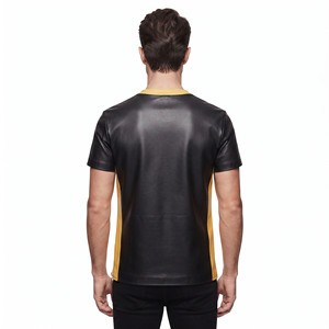 <b>Men</b> V-Neck Leather Tee <b>shirt</b> <b>Men</b> Short Sleeve Leather T <b>Shirt</b> <b>Men</b> Fashion Leather T <b>Shirt</b> <b>Men's</b> Premium Genuine Leather T-<b>Shirts</b> - Product Image 2