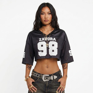 Maillot de football américain court en maille style Y2K pour femme, impression personnalisée pour équipe de football, marque privée ODM/OEM, mode urbaine - Product Image 1