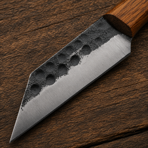 Cuchillo de caza forjado a mano con hoja fija de acero con alto contenido de carbono, mango de madera de nogal, funda de cuero, OEM, ODM - Product Image 3