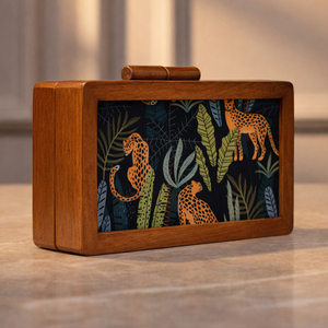 Pochette en bois à imprimé léopard, élégante, en bois naturel, pour femmes, pour occasions festives et mariages - Product Image 2