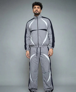 Men's Gray Color Blocking Tracksuit Full Zip Sporty Joggers With Side Pockets Breathable Polyester Winter Wear - Product Image 1