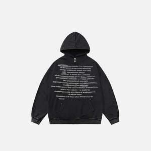 Fashion Poetry Sweat à capuche coupe ample, effet vieilli, imprimé lettres effet éclaboussures d'encre, en molleton bouclette 100% coton, délavé à l'acide et effet soleil, coupe oversize - Product Image 1