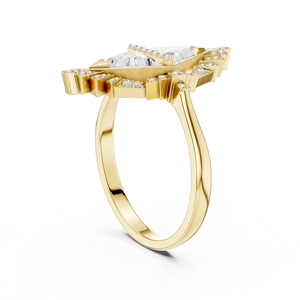 Bague de fiançailles en or jaune 14K 18K avec halo de diamants de laboratoire taille triangle DEF VVS, bijoux fins classiques pour mariage, vente en gros OEM - Product Image 4