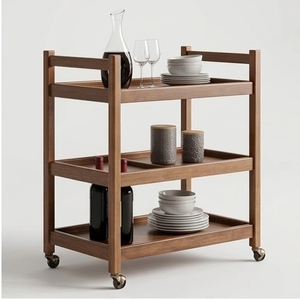 Carrito de almacenamiento de madera de tres niveles con ruedas para organizar la vajilla de la sala de estar, diseño minimalista - Product Image 6
