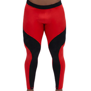 Men's Purple Black Compression Full Length Leggings Elastic Waist Solid Color <b>Spandex</b> Nylon Fitness Yoga <b>Pants</b> - Product Image 2