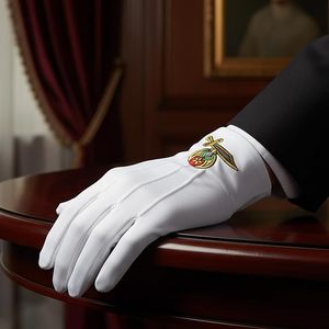 Shriner Masonic Embroidered Cotton Gloves - [<b>White</b>] 100% Cotton Embroidered Masonic Symbol - Product Image 3