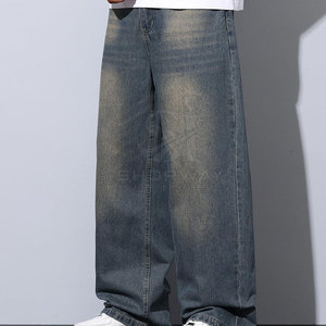Jean baggy pour homme, style unique, couleur et taille personnalisables, taille mi-haute, style urbain, logo personnalisé, prix de gros, délavé - Product Image 6