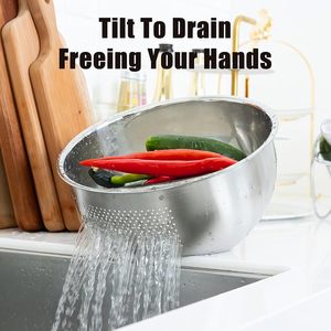 Bassine de Lavage de Riz en Acier Inoxydable de Qualité Supérieure, Passoire Spéciale de Cuisine, Bassine de Lavage de Légumes Multi-Usages avec Drainage - Product Image 4