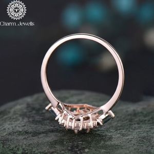 Charm Jewells Women's Rose <b>Gold</b> Engagement <b>Cocktail</b> <b>Ring</b> with Green Moss Quartz and Moissanite Prong Setting Classic Style - Product Image 5