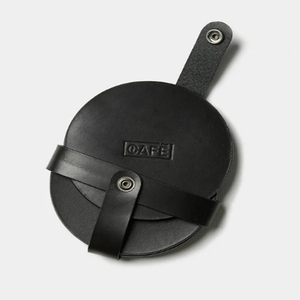 Ensemble de 4 sous-verres en cuir tanné avec support cousu, ensemble de 4 sous-verres ronds en cuir noir CAFE avec fermeture à sangle, design classique - Product Image 5