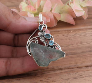 March <b>Birthstone</b> Aquamarine Vintage Charms Row 925 Sterling Silver Blue Gemstone <b>Necklace</b> Jewelry Anniversary Gift Unisex - Product Image 3