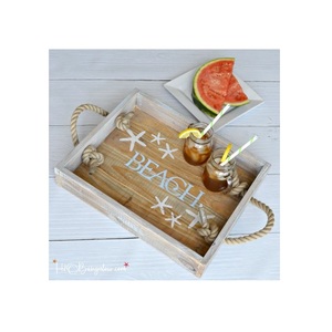 Bandeja de Madera Hecha a Mano, Bandeja de Servir Rústica Natural con Asas para Desayuno, Café, Té, Comedor, Cocina - Product Image 5