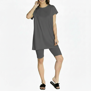 Manufacturers Custom Logo Sexy Women's <b>Long</b> <b>Tshirt</b> and Shorts Casual Two Piece Set Women Clothing Shorts Set biker set - Product Image 2
