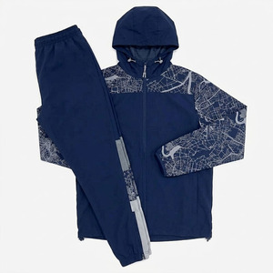 Men's <b>Navy</b> Blue Hooded Streetwear Tracksuit Set 2025-Solid Drawstring Athletic Jogger Pants 2 Piece Sportswear - Product Image 1