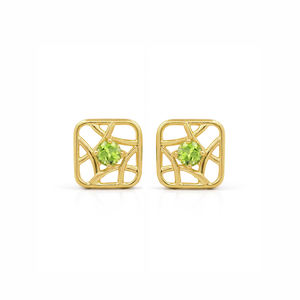 Pendientes de Plata de Ley 925 con Peridoto, Diseño Árabe, Chapados en Oro, Geométricos, con Piedra Preciosa Redonda, Joyas Ishime - Product Image 3
