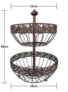Luxury 2 Tier Metal Fruit <b>Basket</b> <b>Stand</b> Decorative Countertop Fruit Holder Vintage Scrollwork Design Kitchen Dining Organizer - Product Image 3