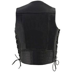 Mens Leather Vest with Zipper and Snap Closure Durable Real Leather Biker Sleeveless <b>Jacket</b> for Outdoor Activities Breathable - Product Image 5