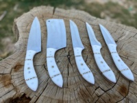 Ensemble de chef de cuisine moderne en acier damas de cinq pièces avec poignées de raison ivoire Couteaux japonais en acier au carbone tranchants comme des rasoirs