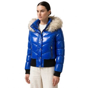 Chaqueta Acolchada Azul con Capucha con Ribete de Piel, Cierre de Cremallera en las Mangas Completas, Impermeable, Resistente al Viento, Ecológica, Abrigo de Invierno para Mujer - Product Image 4