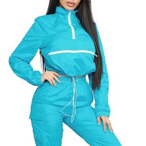 Custom Women's Neon Lightweight Polyester/Nylon Tracksuit Set-Reflective Half-Zip Windbreaker & Cargo Pants - Product Image 3