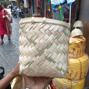 Handmade Bamboo Storage <b>Basket</b> Unique Round Top Square Base Box Woven Bamboo Organizer Rustic Home Decor Fruit Flower <b>Display</b> - Product Image 1