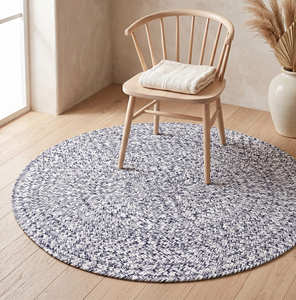Tapis rond en corde de coton bleu roi pour salon côtier, espace de méditation et coin détente - Product Image 2