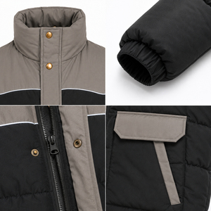 <b>Mens</b> Color Block Streetwear Thick Puffer <b>Jacket</b> Wholesale Polyester Padded Coat Reflective Piping Zipper Closure Winter Stand - Product Image 4