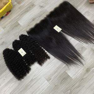 Extensiones de trama de alta calidad, mechones de cabello liso Natural rizado birmano, encaje suizo crudo, cabello humano Frontal 13x6 HD, Vietnam - Product Image 4
