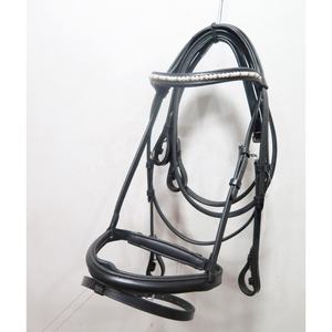 บังเหียนม้าหนังแท้แบบพรีเมียมสั่งทำพิเศษ พร้อมสายคาดหน้าผากประดับมุก บังเหียนสำหรับขี่ม้าแบบอังกฤษ ทนทาน เหมาะสำหรับการแข่งขันโชว์ - Product Image 1