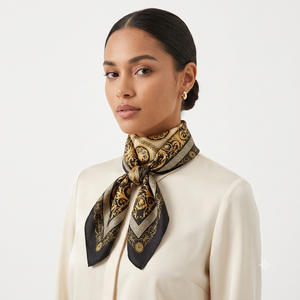 Black Gold Baroque Square Silk Scarf for Women Lightweight Shawl Wrap Hijab Decorative Accessory for Party Gift - Product Image 1