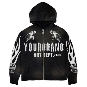 Custom Oversize Acid Wash Streetwear Sweatsuits Baggy Rhinestone Heavyweight <b>Tracksuit</b> Cotton Men High Quality Zipper Hoodie - Product Image 4