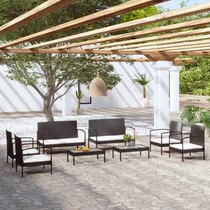 Conjunto de Muebles de Jardín de Ratán PE Negro con Acero con Recubrimiento en Polvo y Vidrio, Muebles de Exterior Premium - Product Image 1