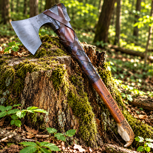 Hacha Vikinga Hecha a Mano, Forjada, con Mango de Madera y Envoltura de Cuero, Personalizada para Exhibición, Regalo para Campismo en el Bosque - Product Image 5