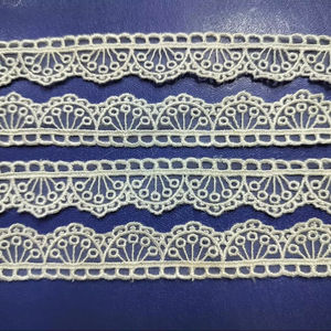 ลูกไม้ไนลอน/ออร์แกนซ่าสีขาวขายดีอันดับต้นๆ, ลูกไม้ปักลายขอบหยักเล็ก (แบบแคบ), ลูกไม้โปร่งแสง - Product Image 1